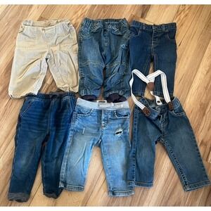 Old Navy Baby Boy Pants Bundle 6-12M Jeans Joggers Khakis Suspenders Lot of 6